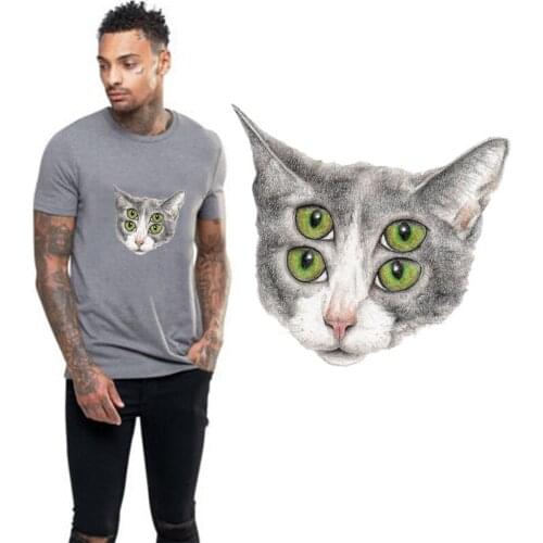 Four Eyes Cat Ironing on Heat Transfer A-level Washable Patches Stickers for Clothes T-shirts DIY Appliques Wholesale Patches