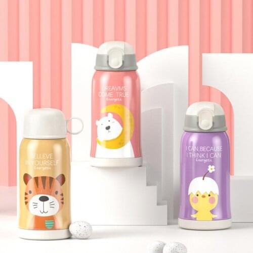 Kids Stainless Steel Straw Thermos Mug With Case Cartoon Leak-Proof Vacuum Flask Children Thermal Water Bottle Straw Cup 550ml