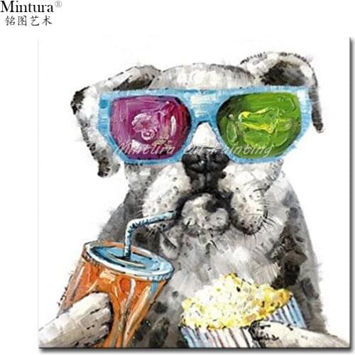 Mintura Painting for Living Room Wall Art Bulldogs at The Movies Acrylic Canvas Oil paintings Hand Painted Home Decor No Framed