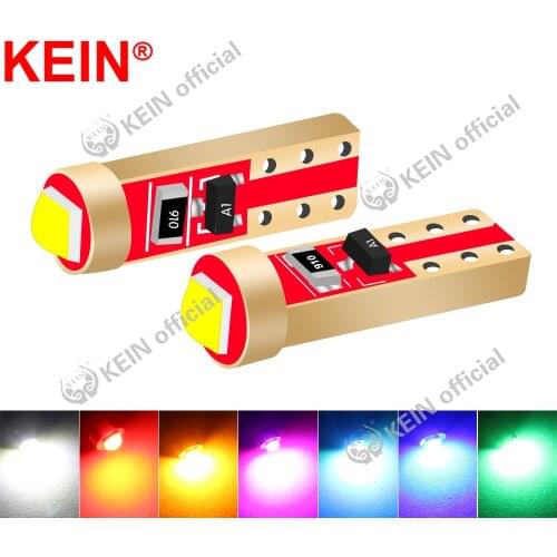 KEIN 10PCS T5 Led Bulb W3W Car Dashboard Instrument Light 3030 Led Red Panel No Polarity Auto Instrument Lamp 12V White Blue
