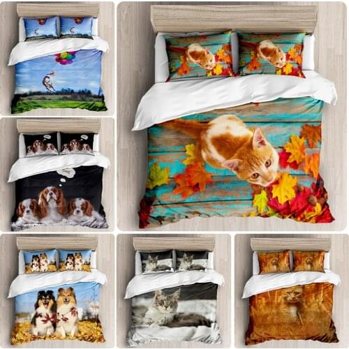 Animal Series Cat And Dog Pet 2020 New Three Piece Set 3D Printed Bedding Pillowcase Single Twin Double Queen King Quilt Cover