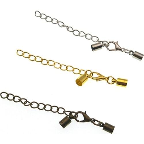 10pcs/lot Leather Cord End Fastener Clasps With Chains Lobster Clasps Connectors For Bracelet Diy Jewelry Making Findings