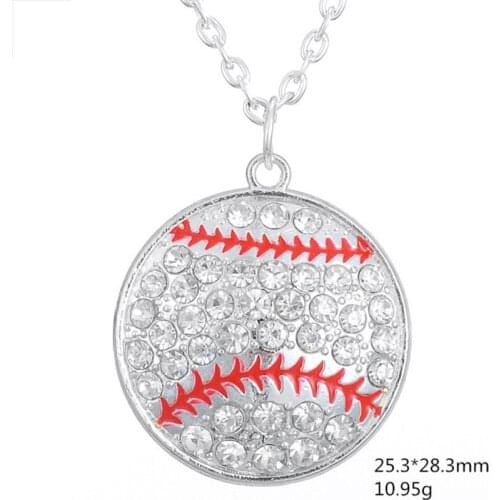 Baseball Round Sports Pendant Necklace Men Women Team Jewelry Crystal Baseball Souvenirs 5pcs/lot Wholesale
