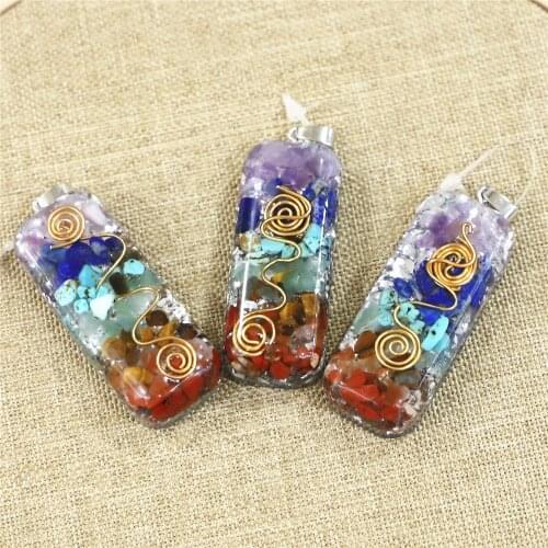 Healing Crystal Pendant Orgonite Energy Necklace 7 Chakra Natural Crushed Stone Pendant Necklace Pendant Spiritual Pendant