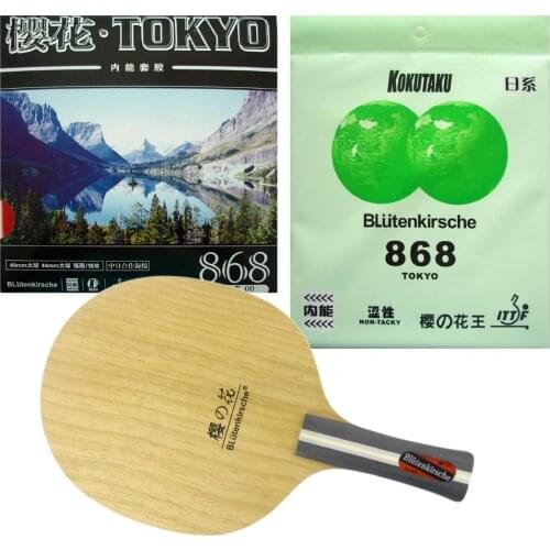 Kokutaku BLutenkirsche B-CARBON Blade with 868 NON-TACKY and Tokyo 868 Rubbers for a Racket Shakehand long handle FL