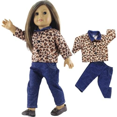 Handmade Fashion 18 Inch Doll Clothes American Girl Doll Accessories Suit Leopard Print Coat + Trousers Chirldern Children Gifts