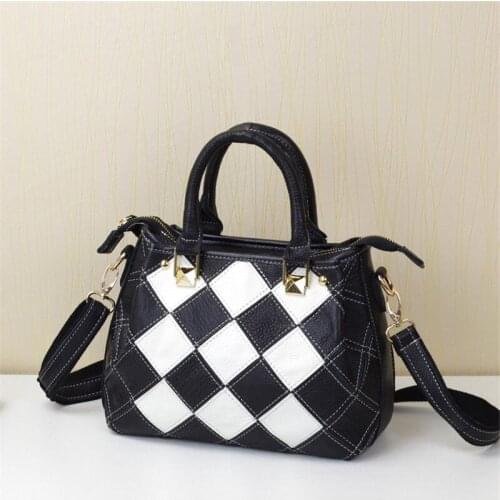 Fashion Women Genuine Leather Handbags Messenger Crossbody Bags Ladies bag Colorful Rhombus Splice Leather Shoulder Bags