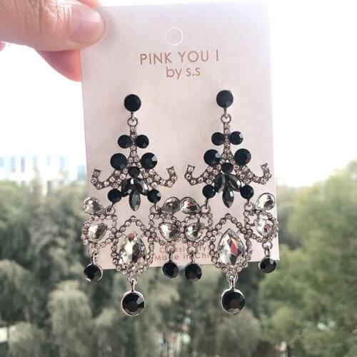 MWSONYA Korea Palace Style Exaggerated Luxury Crystal Long Tassel Drop Earrings for Women Rhinestone Girls Party Jewelry Gifts