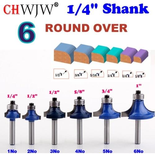 1PC 1/4" Shank high quality Round Over Router Bit Set 1/2,3/8,5/16,1/4,1/8 Radius Tenon Cutter for Woodworking Tools