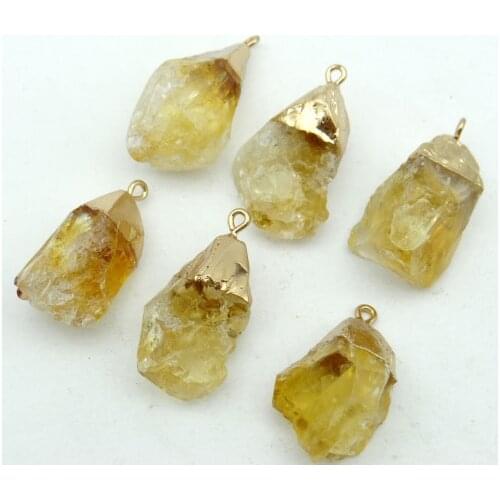 Natural Gem Stone Citrine Pendant Silver Plated Irregular Shape crystal For DIY Jewelry Making Necklaces Accessories 8 Pcs