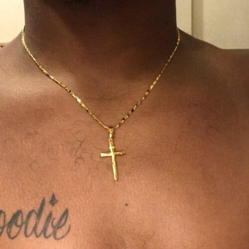 New 24K Gold Necklace Cross Pendant Gold Plated Necklace Mens & Womens Jewelry Gift