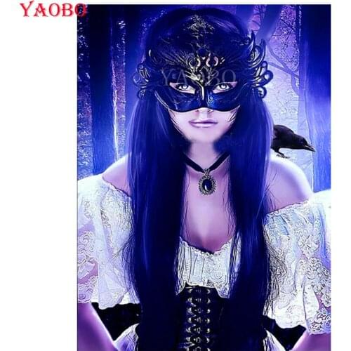New Arrival DIY Full Square round Diamond Painting Blue mask woman Diamond Mosaic Diamond Embroidery Accessories decor