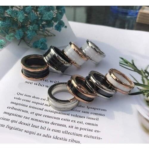 Original Brand Female Male Ttanium Steel Ring White Black Ceramic BV Ring Spring Wedding Replica Ring Huanbao Couples