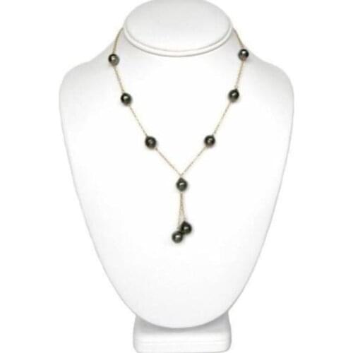 9-10mm freshwater Black Pearl 925silver Yellow Gold Necklace