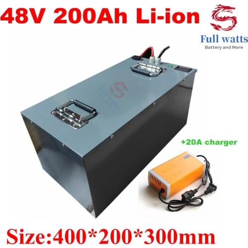Rechargeable waterproof 48V 200AH Li-ion with BMS for scooter bike EV inverter Solar energy storage + 20A charger