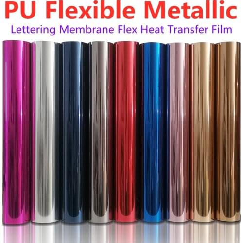 Full Color Multifarious Size High Elasticity Pu Soft Metal Custom Poly Flexible Metallic Heat Transfer Film Vinyl for Clothing