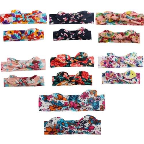 2Pcs/Set Mom & Baby Headbands Mother Baby Turban Mom Daughter Rabbit Ears Hairband Floral Print Parent-Child Hair Accessories