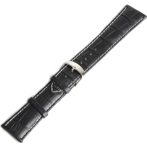 18mm Durable Black Genuine Leather Watch Band Strap Alloy Buckle White Stitching Watchband SB0477