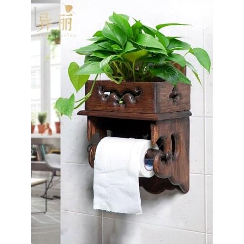 Retro solid wood tissue holder toilet paper rack toilet tissue box toilet roll holder Paper towel rack holder free punch CL81901