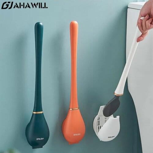 AHAWILL TPR Silicone Toilet Brush Wall-Mounted Automatic Opening Closing Toilet Brush Long Brush Handle Bathroom Accessories Set