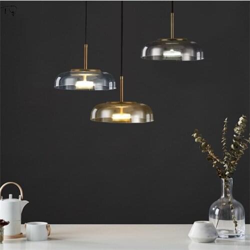 Nordic Single Head Smoke Gray Amber Glass Pendant Lights Modern Colorful Creative Simple Luminaire Restaurant Bedside Art Lamps