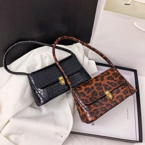Women Leopard Shoulder Underarm Bag Retro PU Portable Female Flap Handbags Totes Youth Ladies Simple Versatile Bag