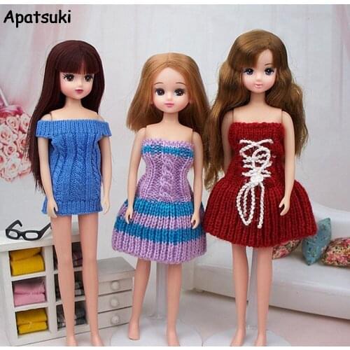 Kids Toy Doll Accessories Knitwear Off-Shoulder Dresses For Barbie Doll House Knitting Skirts Vestidos For Blythe 1/6 BJD Doll