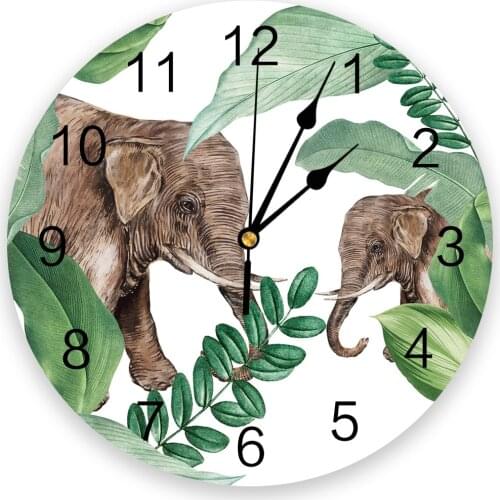 Tropical Plants Africa Elephant Wall Clock Kitchen Home Living Room Bedroom Decorative Kids Room Wall Decor Hanging Clocks