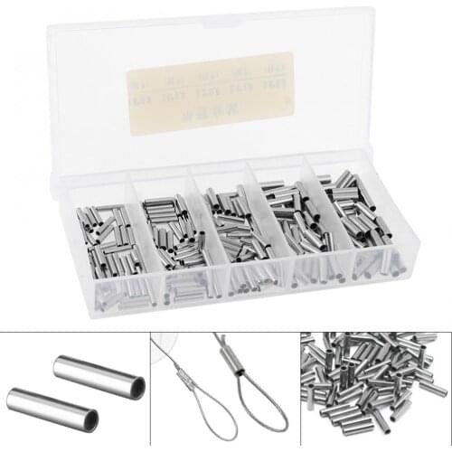 250pcs/lot High-quality Single Barrel Crimping Sleeves Fishing Line Wire Leader Copper Tube Connectors 5 Size Mixed Copper Tube