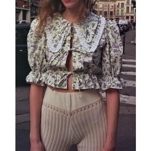 Women Shirt 2021 Spring and Summer New Ladies Floral Print Short-sleeved Shirt or Cute Style Short Shirt