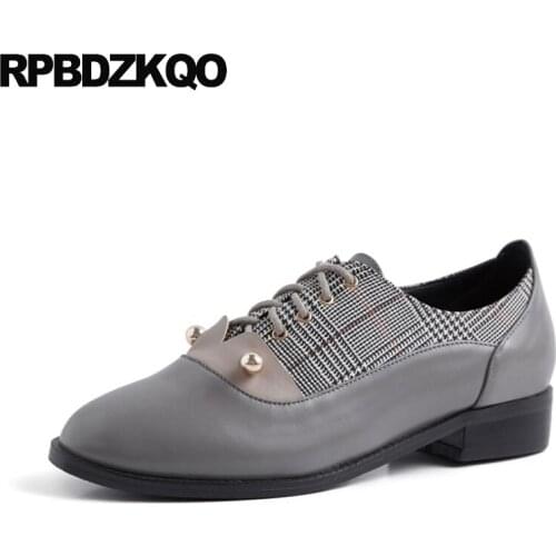 Designer shoes china high quality women round toe lace up spring autumn brown low heel ladies genuine leather chinese 2019 gray