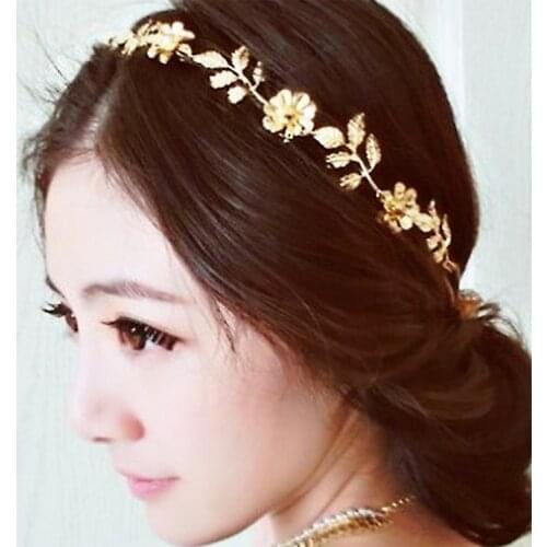 Boho Flower Gold Leaf Headpiece for Bride Headband Tassel Women Beaded Beads Handmade Head Chain Hair Band Gift