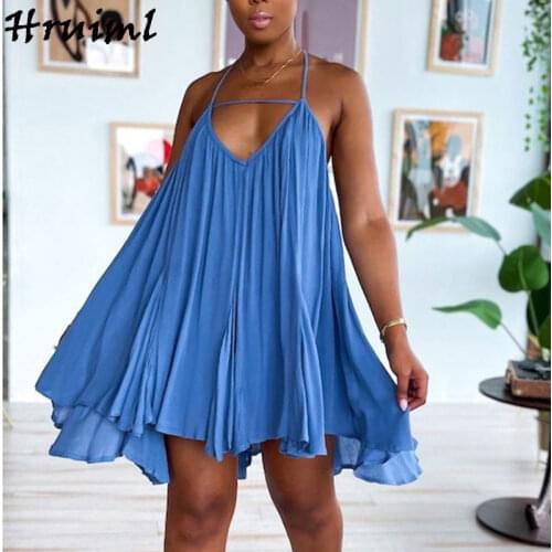 Cheap Wholesale Items Womens Dresses Solid Color A Line Draped Mini Dress Summer New Arrival Fashion Backless Sexy Dress Female