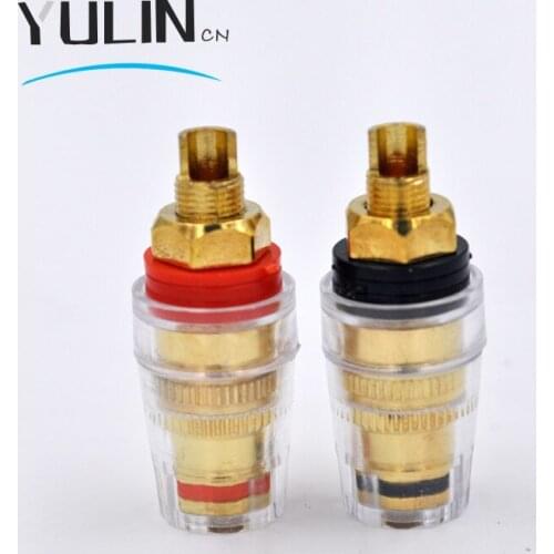 1pair Brass Gold Plated 4mm Banana Plug Terminal Connector M8 Binding Post for Speaker Amplifier Red&Black