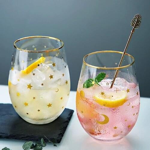 2Pcs Star Universe Printed Glass Cup Dessert Milk Juice Cocktail Egg Shape Wine Glasses Phnom Penh Drinking Glasses Gifts 550ml