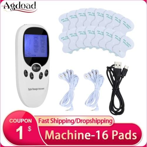 AGDOAD Tens Acupuncture Body Massager EMS Muscle Stimulator Digital Therapy Machine Electrostimulator with 16pcs Electrode Pads