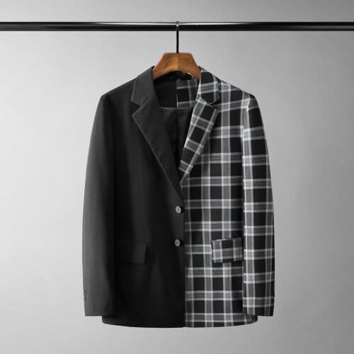 21N Herbst Schwarz Herren Blazer Luxus Plaids Zweireiher Blazer Mode Lose Partei Mann Blazer