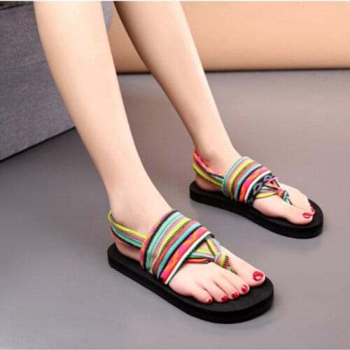 Bohemian sandals female flat sandals and slippers cloth belt clip summer beach