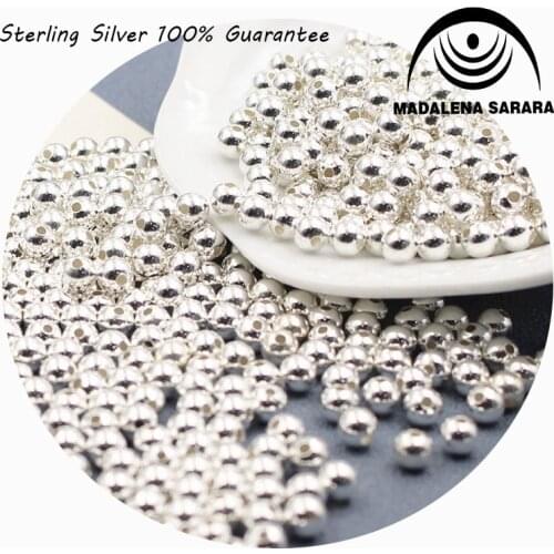MADALENA SARARA 3mm4mm5mm Sterling Silver Crimp End Beads Jewelry Findings And Componet S925 Beads For Jewelry Making 50pcs/lot