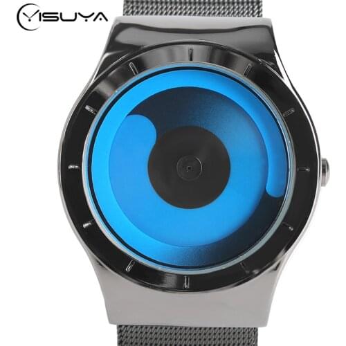 YISUYA Mens Watches Male Fashion Steel Strap Quartz Sport Wristwatch Creative Cool Blue Ocean Style Student Relogio Masculino