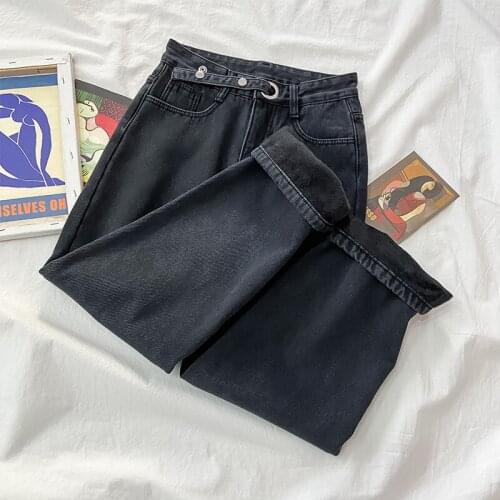 Mothers Jeans High Waist Women Are Thin and Tall 2020 Autumn and Winter New Plus Velvet Thick Black Straight Pants