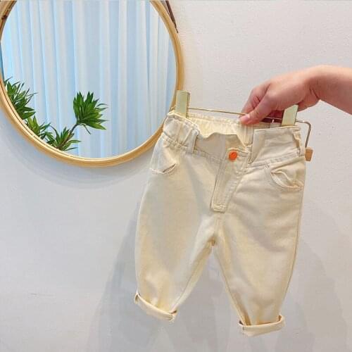 Spring Autumn Girls Denim Jeans Ruffles High Waist Full Length Straight Trousers Casual Childrens Pants