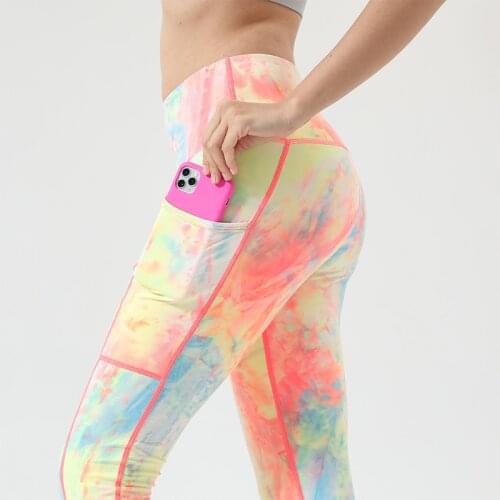 SALSPOR Women Tie Dye Printed Yoga Leggings Fitness Breathable Quick Drying Pockets Legging Workout High Waist Push Up Leggings