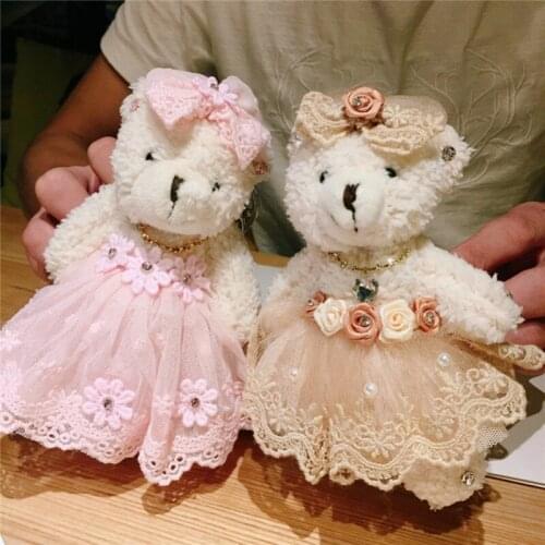 Cartoon Dress Bow Rhinestone Teddy Bear Keychain Plush Wedding Bear Doll Wedding Bouquet Toy Bag Pendant Jewelry Llaveros Toys
