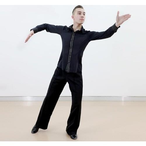 Male Latin Dance Clothes Black Velvet Collar Tops Waltz/Tango Performance Dance Tops Ballroom Dance Competition Shirts VDB2185