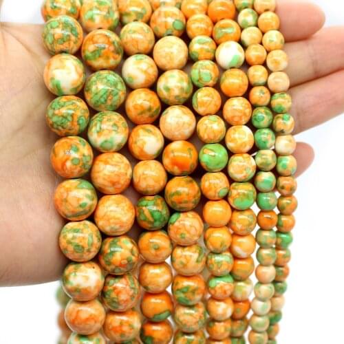 Oameusa 6mm 8mm 10mm 12mm Round Orange Green Rain Stone Agates Beads DIY Earrings Rings Necklace Charms For Women