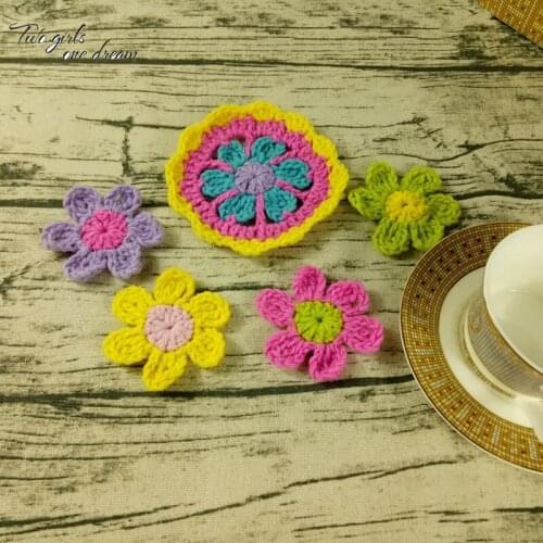 Original Handmade Crochet Round Flowers Coaster Multicolor Crochet Doilies Table Cup Mats 8-12cm Wool Clothes Patch 20pcs/lot