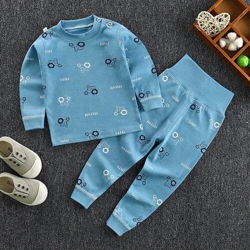 New Kids Boys Girls Pajama Sets Cartoon Print Long Sleeve O-Neck T-Shirt Tops with Pants Toddler Baby Autumn Sleeping Clothing