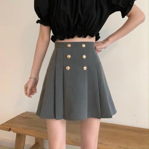 Pleated Skirt Female Summer Short Skirt 2021 New Design Sense Gray Skirt High Waist Thin A-line Skirt Korean Style