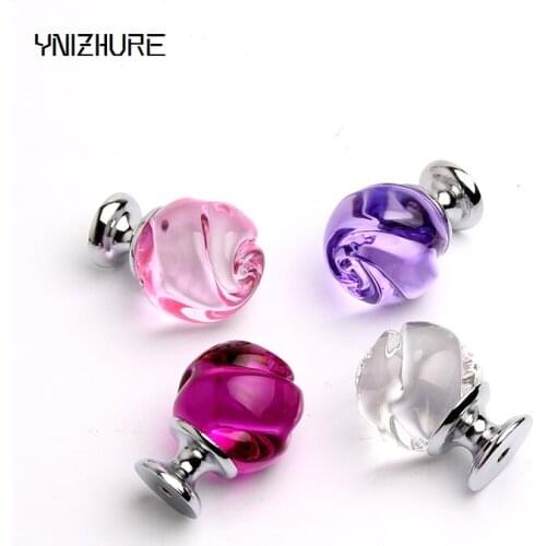 1Pcs 32mm Crystal Rose Glass Clear Cabinet Knob Drawer Pull Handle Kitchen Door Wardrobe Hardware Knobs 4 color